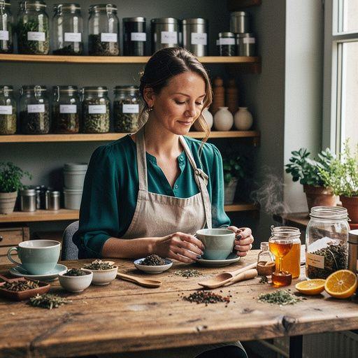 Artimas planas, rodomas pienės šaknų arbatos puodelis su garu.
