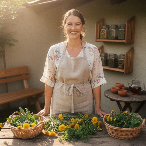 Žolelių arbatos puodelis, šalia knygos ir žvakės.